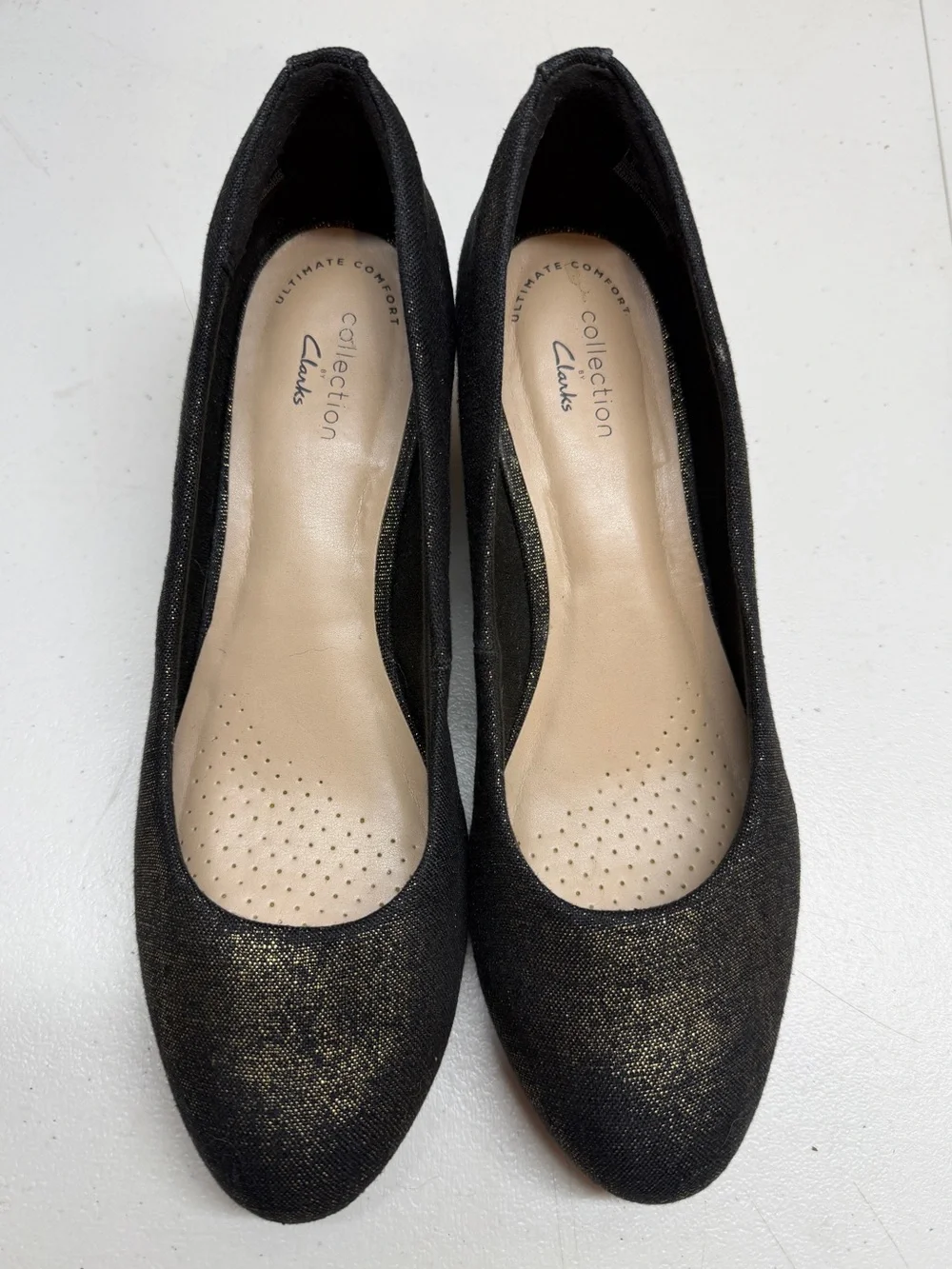 Clarks Collection Mallory Luna Metallic Sparkle Canvas Wedges Espadrille Shoes